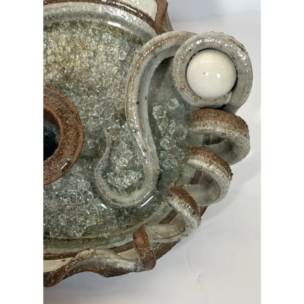 Art Studio Pottery Signed Objet d'art Hand Crafted Stoneware Candlestick Holder